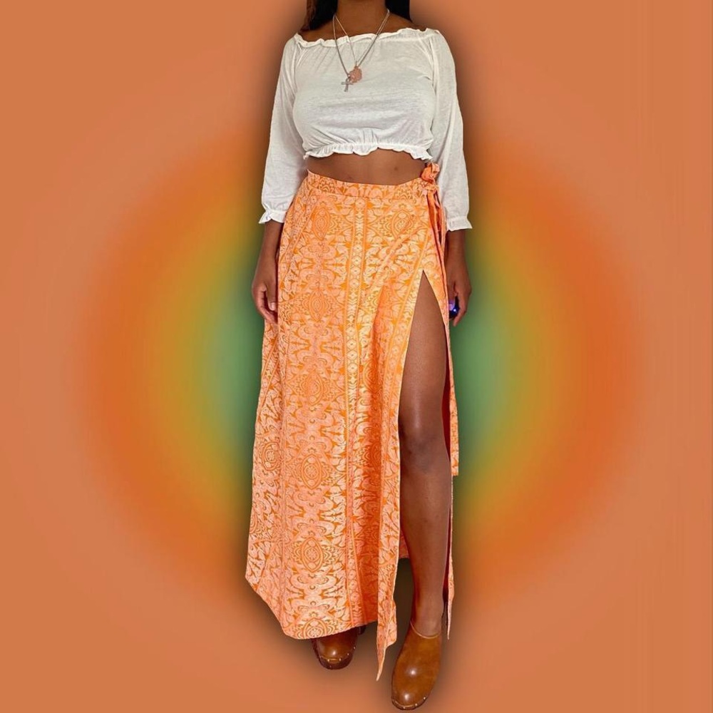 Handmade Orange Tribal Maxi Wrap Skirt 🍊